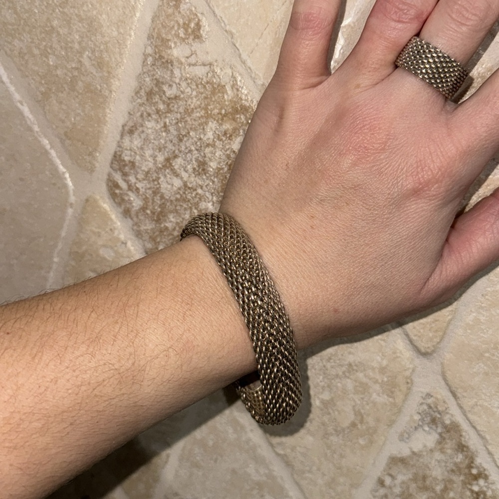 Tiffany & Co. 925 Sterling Silver Mesh Bracelet & Ring-Comes with Original Box - Picture 8 of 10